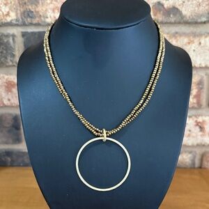 Vintage double strand gold seed bead and ring pendant necklace